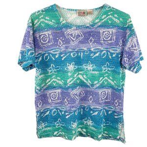 Vtg Stefano International Mesh Swim Top Short Sleeve Abstract Artsy Y2K Small